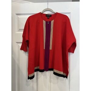 NWOT St John Collection Red Colorblock Wool Rayon Full Zip Sweater Women's S